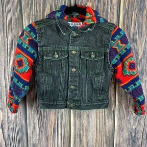 Kids Tough Gear Brand Hooded Jean Jacket With Fleece Hood & Sleeves -Size 4